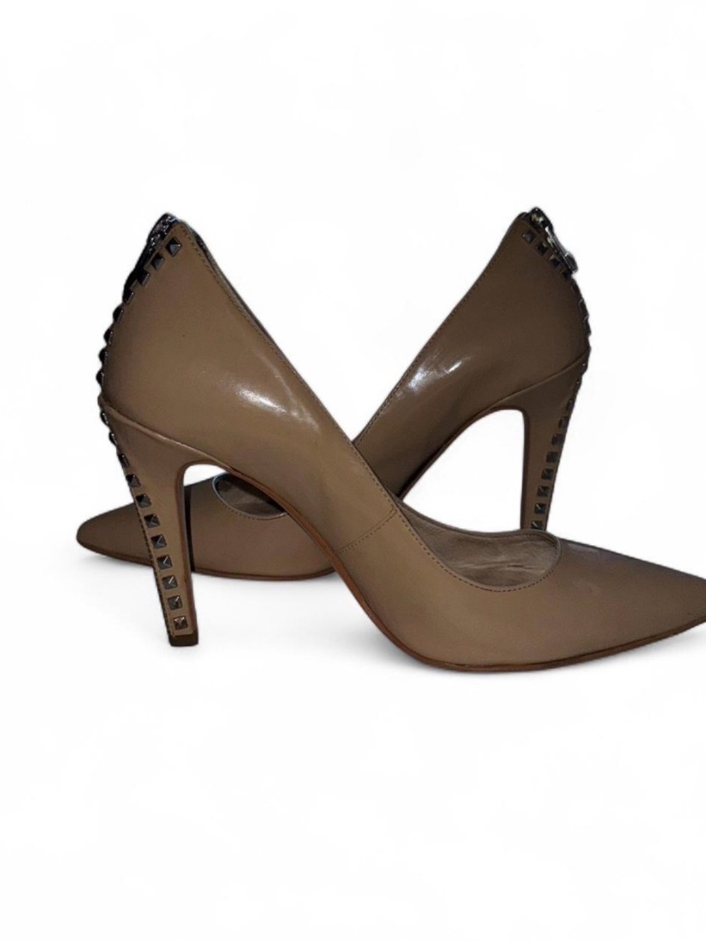 Michael Kors Beige Patent Leather Studded Zip-Heel Pumps - Size 7 - Picture 2 of 8